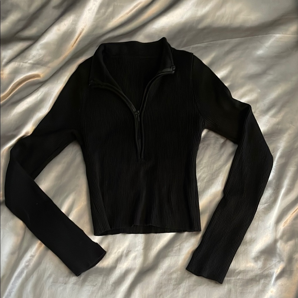Black Ribbed Long Sleeve Top